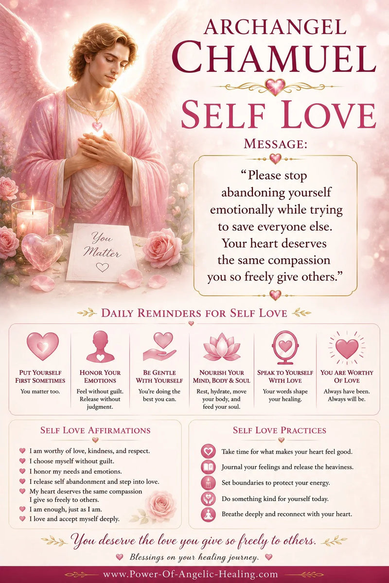 Archangel Chamuel — Self Love Message: “Please stop abandoning yourself emotionally while trying to save everyone else. Your heart deserves the same compassion you so freely give others.”