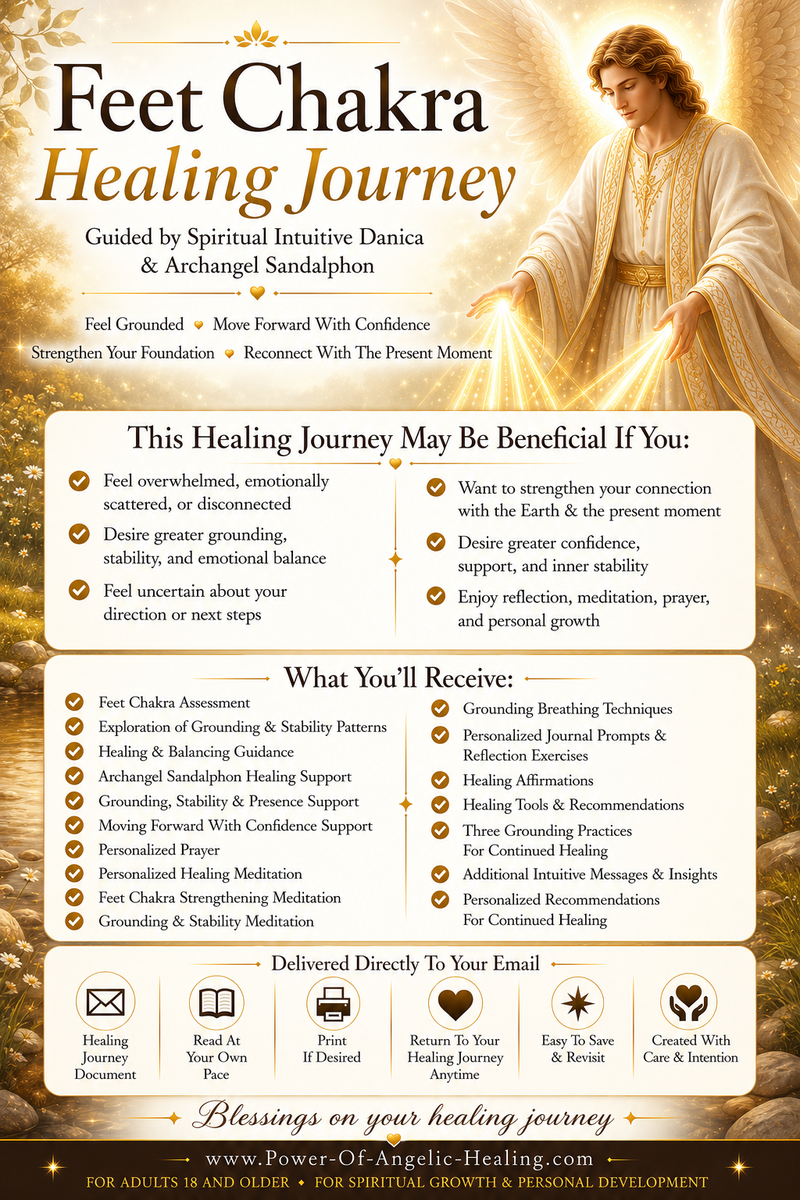 Feet Chakra Healing Journey. Feel Grounded • Move Forward With Confidence • Strengthen Your Foundation • Reconnect With The Present Moment. Guided by Spiritual Intuitive Danica & Archangel Sandalphon.