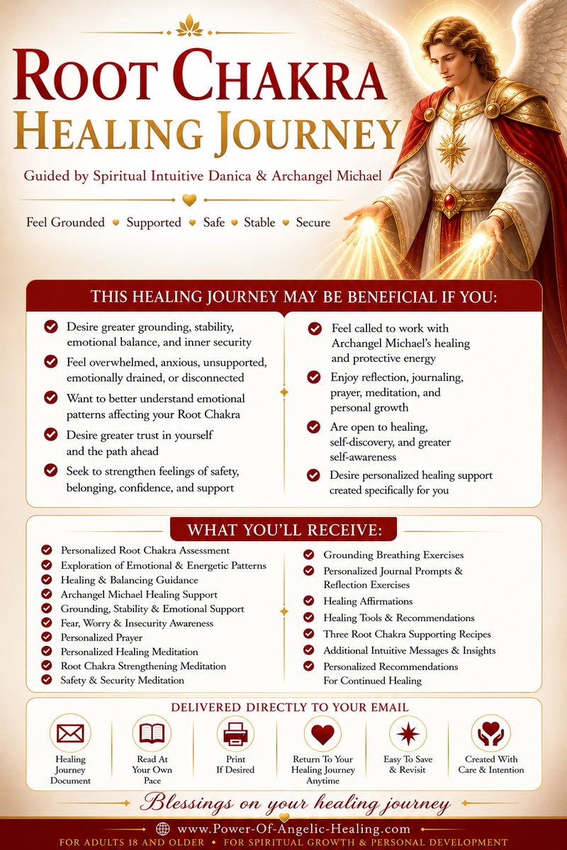 Root Chakra Healing Journey. Feel Grounded • Supported • Safe • Stable • Secure. Guided by Spiritual Intuitive Danica & Archangel Michael
