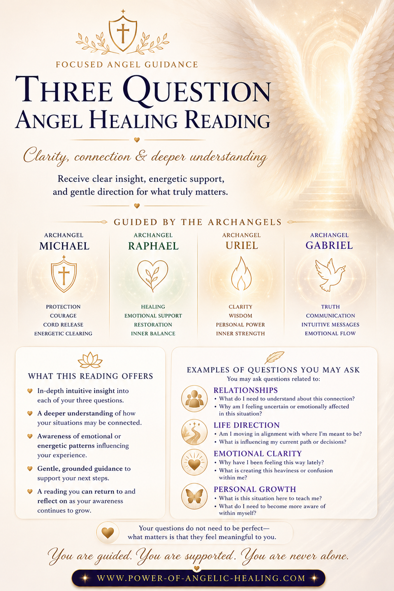 Three Question Angel Healing Reading — Clarity, Connection & Deeper Understanding