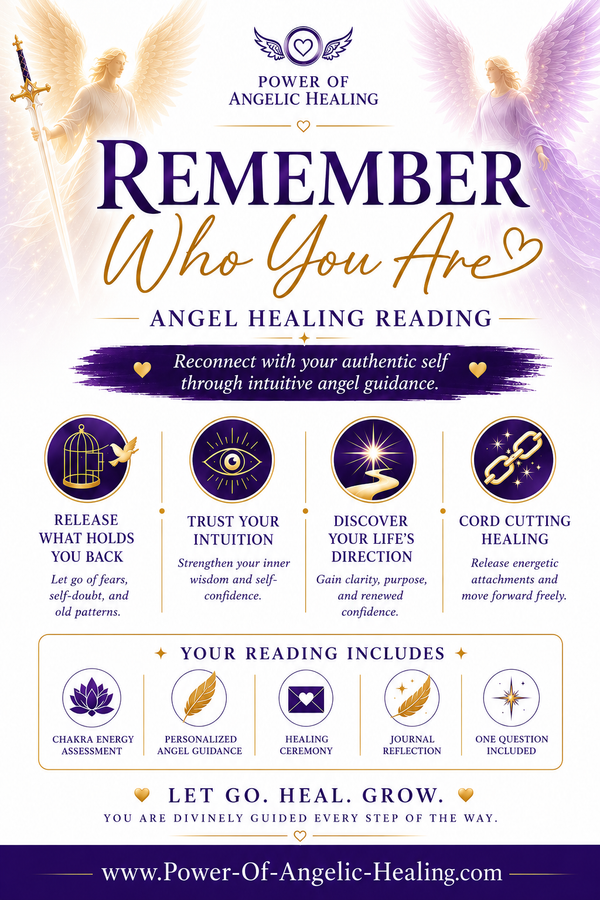 Remember Who You Are – Angel Healing Reading. Release Self-Doubt • Strengthen Your Intuition • Rediscover Your Life’s Direction • Reconnect with Your Authentic Self.