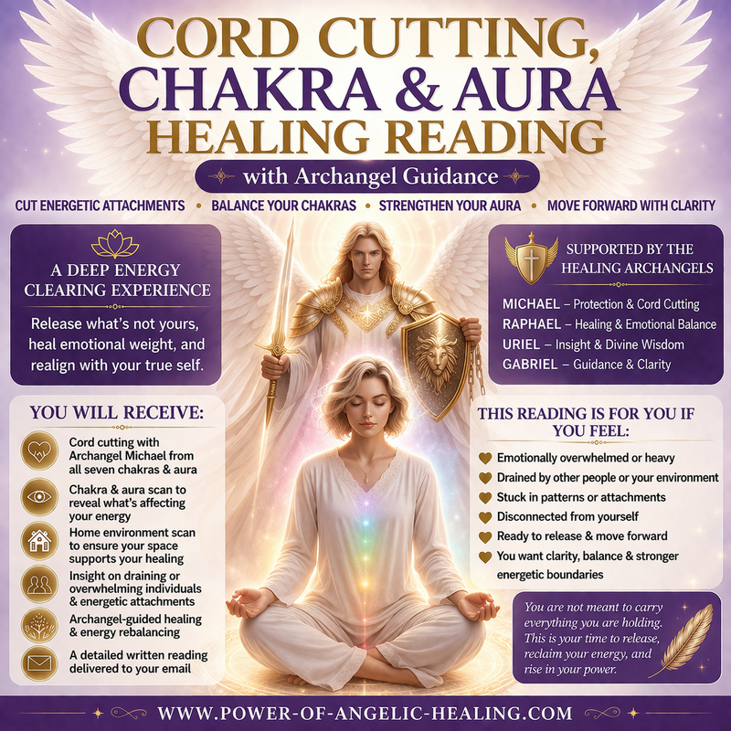 Cord Cutting, Chakra & Aura Healing Reading with Archangel Guidance.✨ Cut Energetic Attachments • Balance Your Chakras • Strengthen Your Aura • Move Forward with Clarity