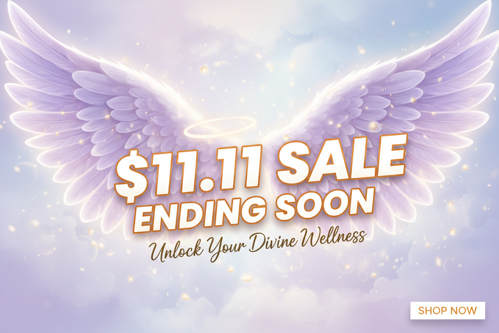 create a sale promo for my website. let my client know that my $11.11 Sale is ending soon. put lavender angels wings on background. 
