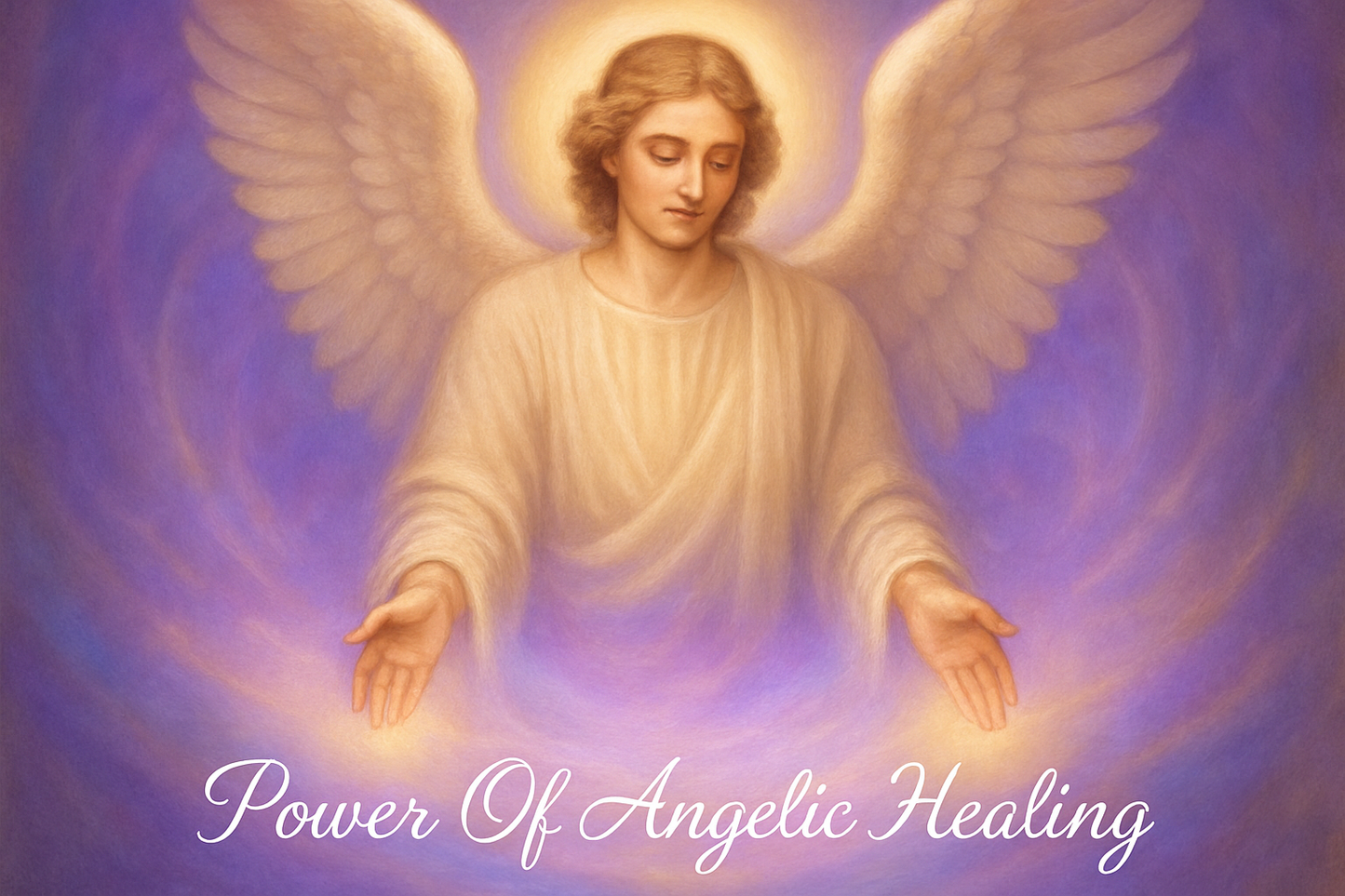 make the angel serene and healing light around him 