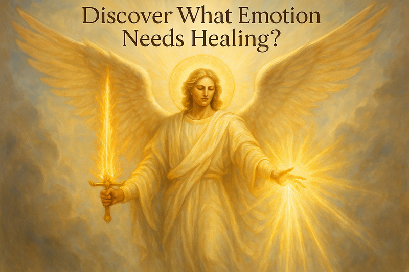 on top put Discover What Emotion Needs Healing? put archangel sending healing and holding his flaming sword.