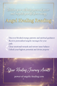 On top put: Restore your authentic personal power and reignite your life force energy. Angel Healing Reading. In the middle put what this reading signifies and concise benefits. on bottom put: Your Healing Journey Awaits. Put website name on bottom. (make it look cohesive with website, professional and concise)