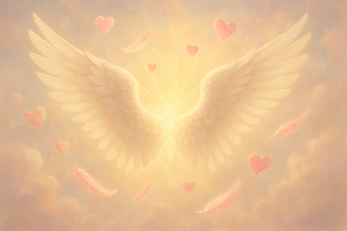 put angel wings ping healing light around them little pink hearts and pink feathers. make everything angelic