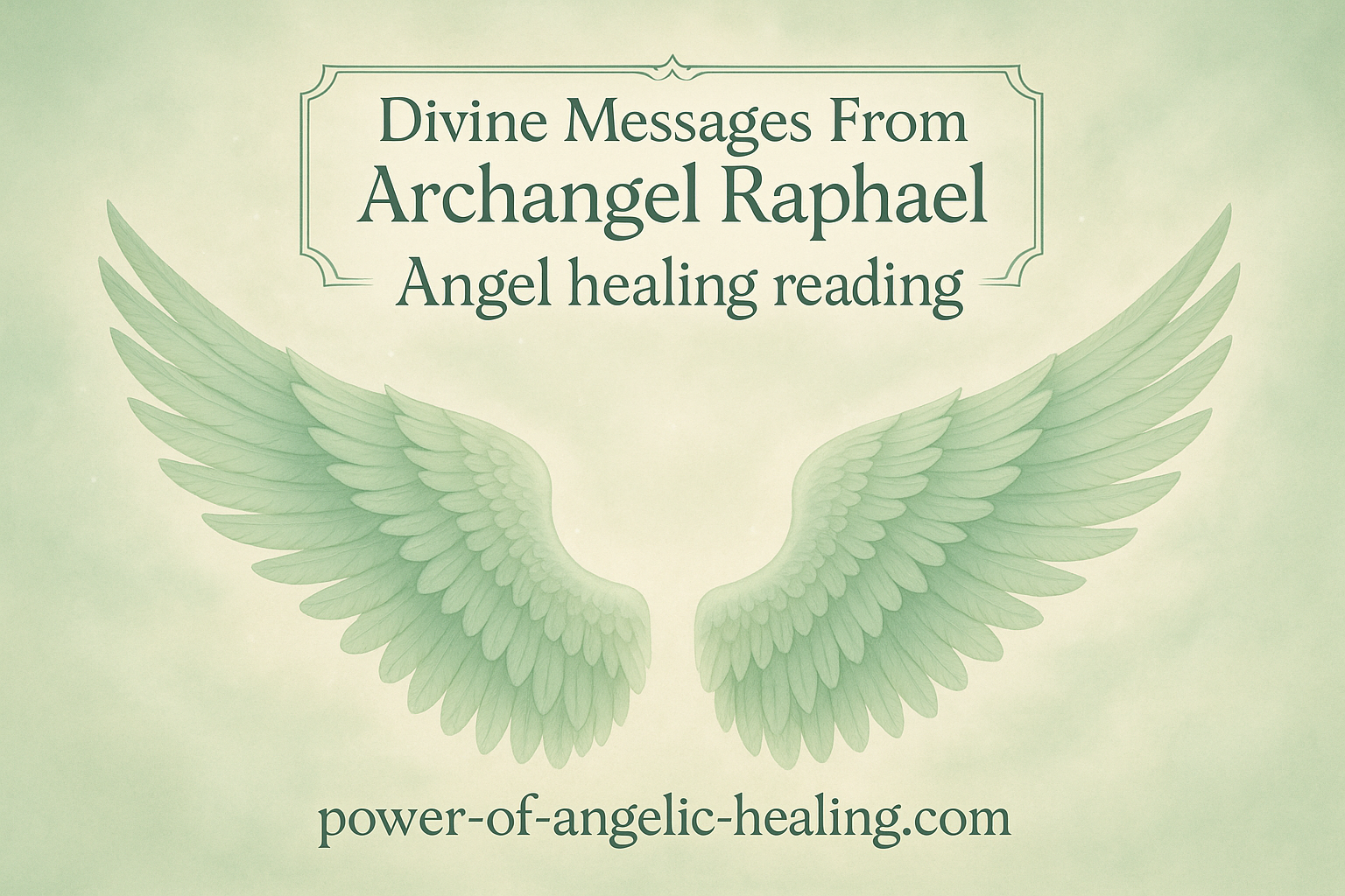 Put light green angel wings. Put a box on top. In the box put Divine Messages From Archangel Raphael. Angel healing reading. Put website name on bottom. 