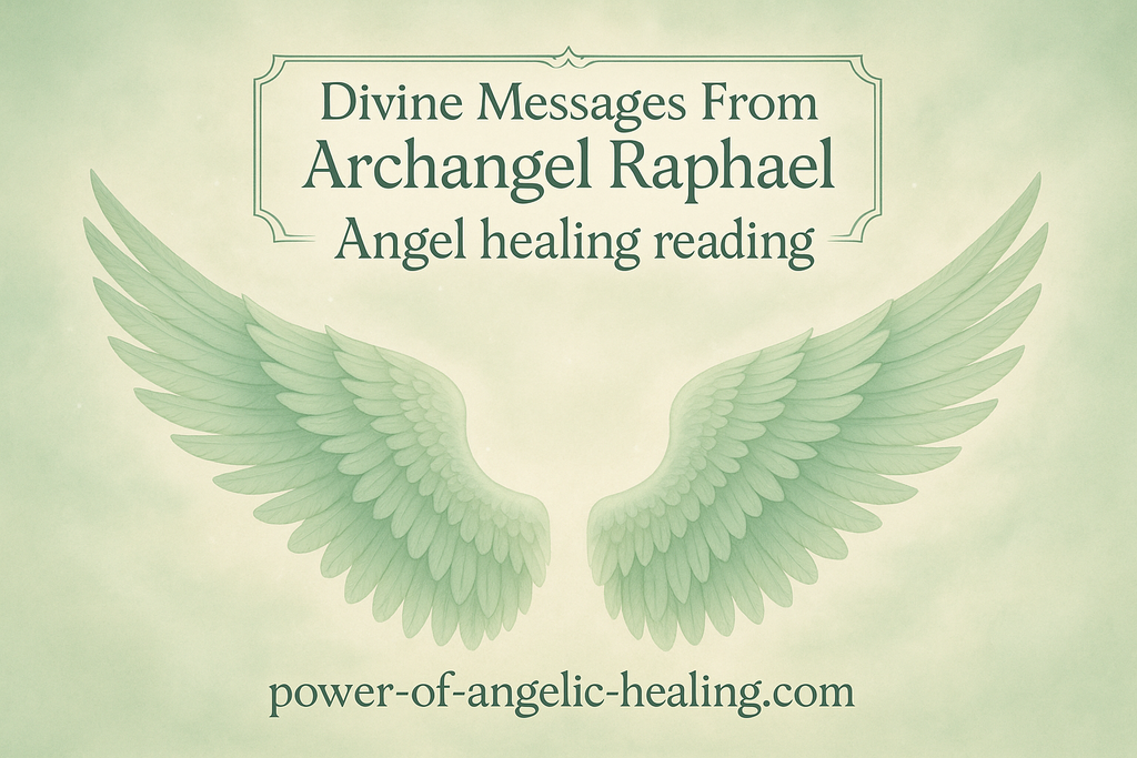 Put light green angel wings. Put a box on top. In the box put Divine Messages From Archangel Raphael. Angel healing reading. Put website name on bottom. 
