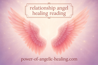 Put pink and red angel wings. On top put a box. In box put relationship angel healing reading. On bottom put website name. 