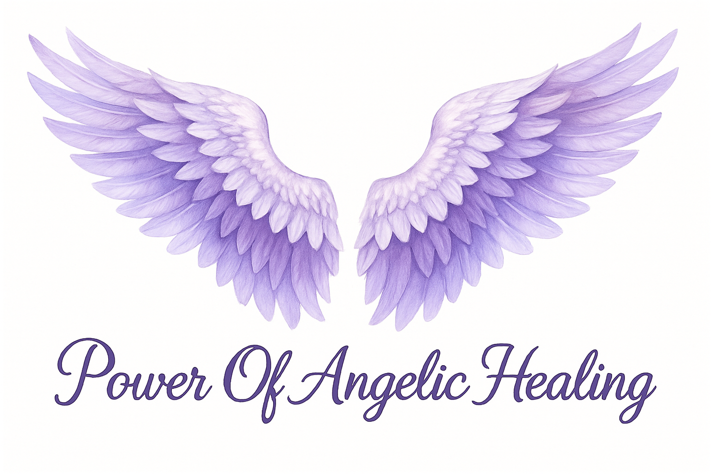 put power of angelic healing in cursive put white feathers on the angels wings. 