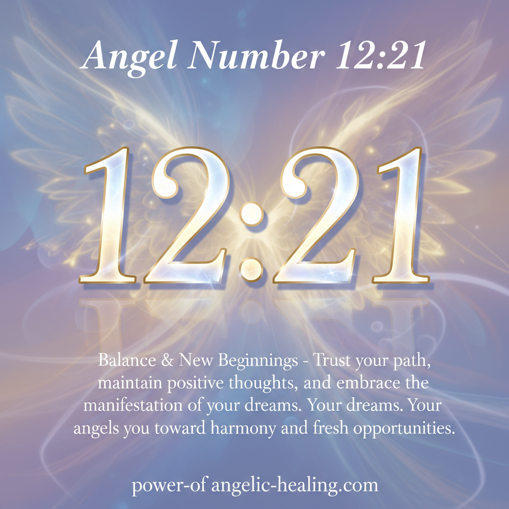 what does the angel number 12:21 mean in angel number and in concise format what does that angel number want me to know. put website name on bottom.